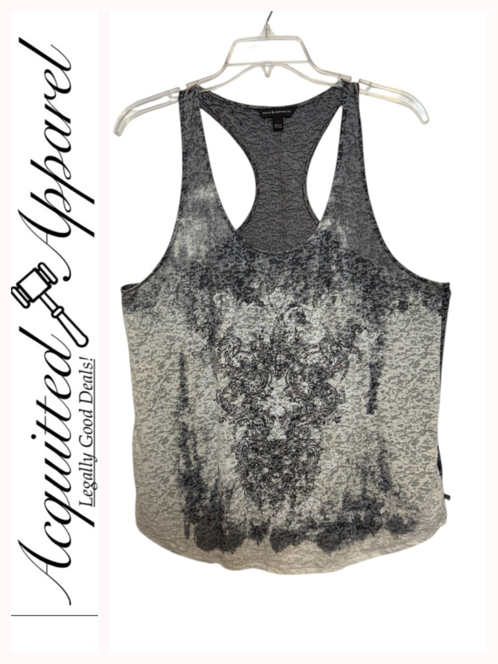Rock & Republic Crystals Racerback Tank Top - Gray Black Ombre
